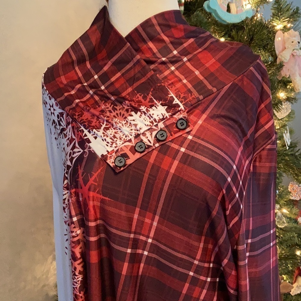 Lily by Firmiana Long Sleeve Multi Pattern Top 4XL Burgundy Cream